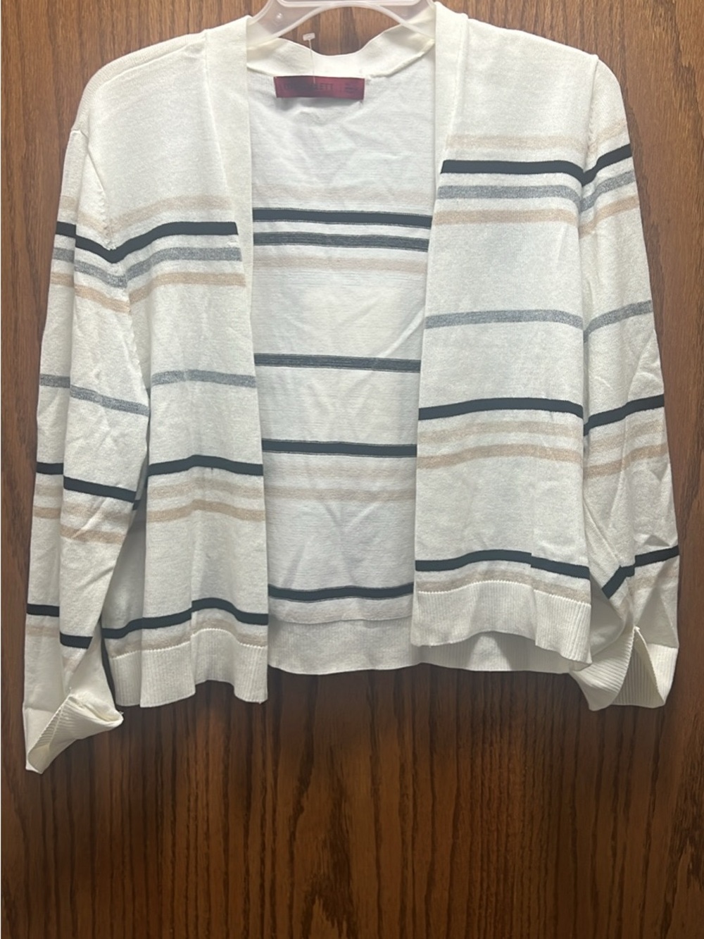 Scarlett Cream Open-Front Cardigan with Black and Beige Stripes